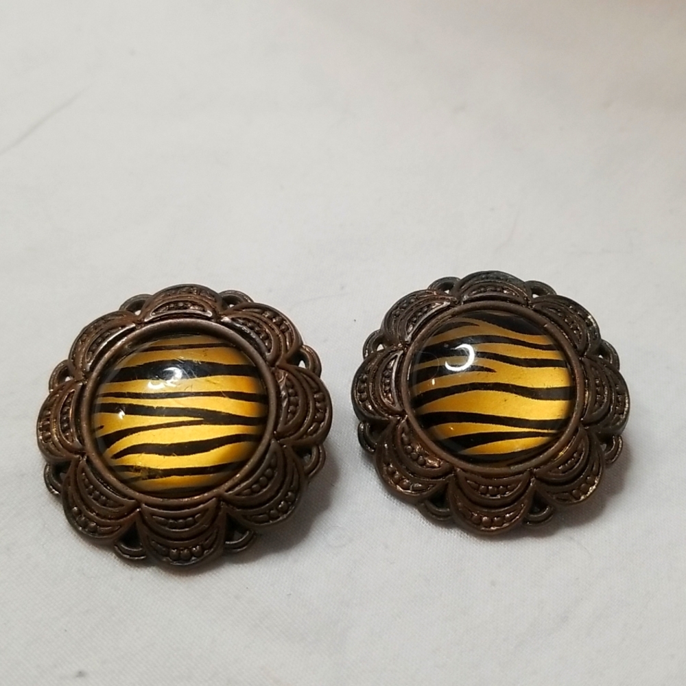 Tiger Earrings Clip On Vintage 80's 90's